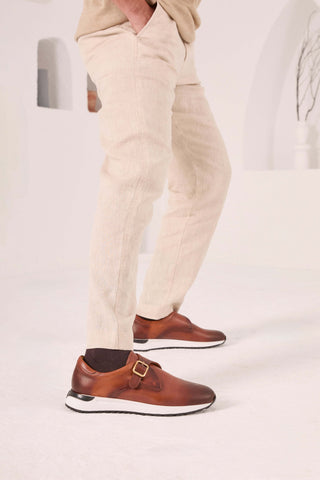Vinci Torino  Leather Single Monk-Strap Sneaker - Tan