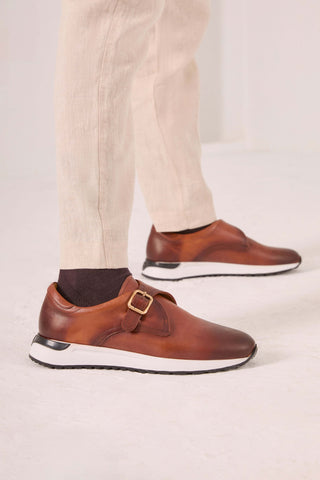 Vinci Torino  Leather Single Monk-Strap Sneaker - Tan