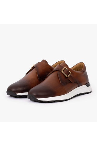 Vinci Torino Leather Single Monk-Strap Sneaker - Tan-AmbrogioShoes