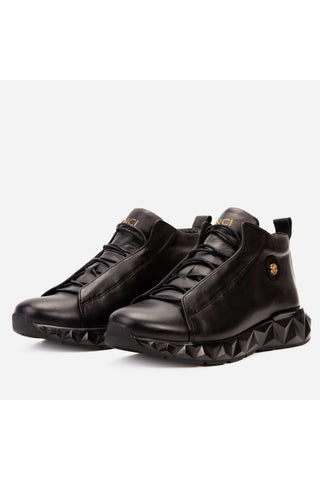 Vinci Vertex Leather Sneaker - Black-AmbrogioShoes
