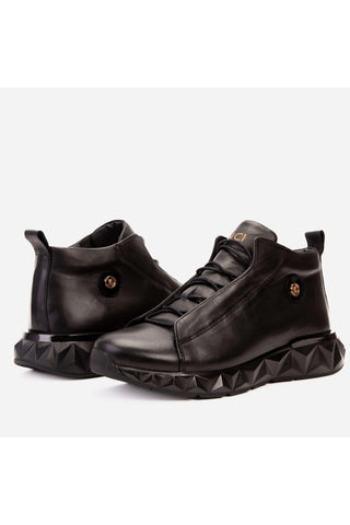 Vinci Vertex Leather Sneaker - Black-AmbrogioShoes
