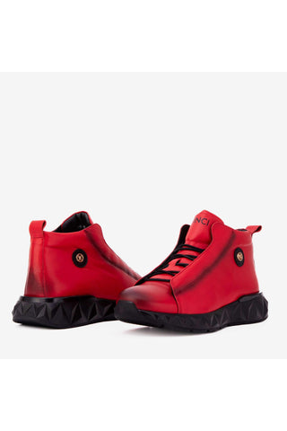 Vinci Vertex Leather Sneaker - Red-AmbrogioShoes