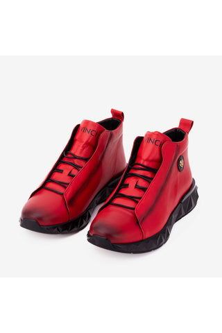 Vinci Vertex Leather Sneaker - Red-AmbrogioShoes