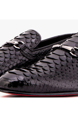 Vinci Viper Python Skin Horse-Bit Loafer - Black-AmbrogioShoes