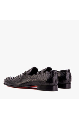 Vinci Viper Python Skin Horse-Bit Loafer - Black-AmbrogioShoes
