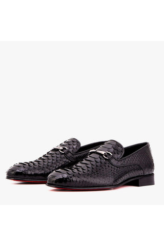 Vinci Viper Python Skin Horse-Bit Loafer - Black-AmbrogioShoes
