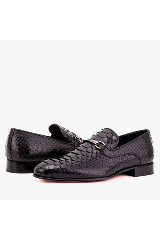 Vinci Viper Python Skin Horse-Bit Loafer - Black-AmbrogioShoes