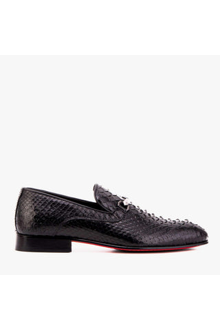 Vinci Viper Python Skin Horse-Bit Loafer - Black-AmbrogioShoes