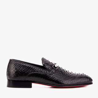 Vinci Viper Python Skin Horse-Bit Loafer - Black-AmbrogioShoes