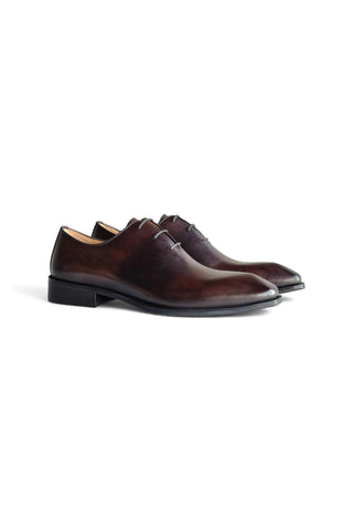 Carrucci KS303-03 Chestnut calf-skin leather whole-cut Oxford shoes with a square toe.