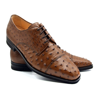 Zelli Italia Andrea Men's Shoe Brandy Ostrich Skin Derby (ZEL1035)-AmbrogioShoes