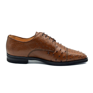 Zelli Italia Andrea Men's Shoe Brandy Ostrich Skin Derby (ZEL1035)-AmbrogioShoes