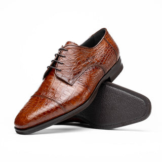 Zelli Italia Andrea Men's Shoe Cognac Crocodile Skin Derby (ZEL1034)-AmbrogioShoes