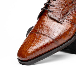 Zelli Italia Andrea Men's Shoe Cognac Crocodile Skin Derby (ZEL1034)-AmbrogioShoes