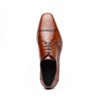 Zelli Italia Andrea Men's Shoe Cognac Crocodile Skin Derby (ZEL1034)-AmbrogioShoes