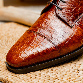 Zelli Italia Andrea Men's Shoe Cognac Crocodile Skin Derby (ZEL1034)-AmbrogioShoes