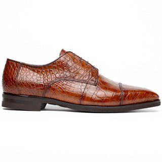 Zelli Italia Andrea Men's Shoe Cognac Crocodile Skin Derby (ZEL1034)-AmbrogioShoes