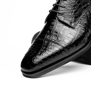 Zelli Italia Andrea Men's Shoes Black Crocodile Skin Derby (ZEL1034)-AmbrogioShoes