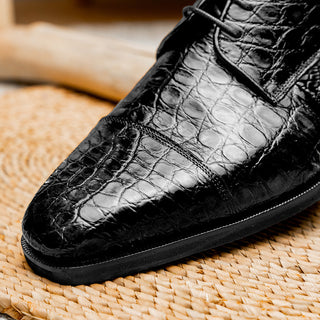 Zelli Italia Andrea Men's Shoes Black Crocodile Skin Derby (ZEL1034)-AmbrogioShoes