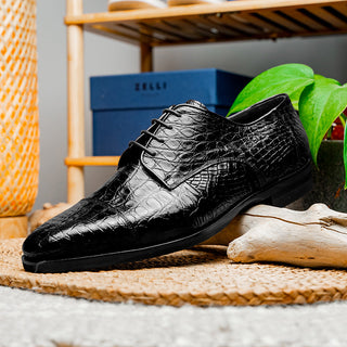 Zelli Italia Andrea Men's Shoes Black Crocodile Skin Derby (ZEL1034)-AmbrogioShoes