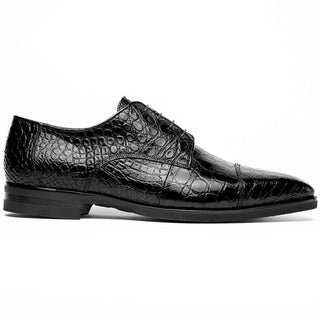 Zelli Italia Andrea Men's Shoes Black Crocodile Skin Derby (ZEL1034)-AmbrogioShoes