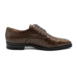 Zelli Italia Andrea Men's Shoes Brown Ostrich Skin Derby (ZEL1035)-AmbrogioShoes
