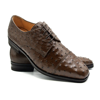 Zelli Italia Andrea Men's Shoes Brown Ostrich Skin Derby (ZEL1035)-AmbrogioShoes