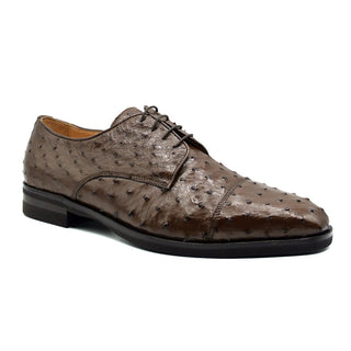 Zelli Italia Andrea Men's Shoes Brown Ostrich Skin Derby (ZEL1035)-AmbrogioShoes