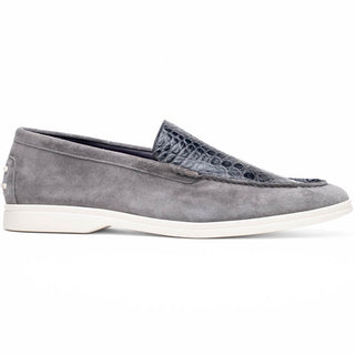 Zelli Italia Bene Men’s Shoes Gray Suede Goat-Skin & Crocodile Loafer (ZEL1016)-AmbrogioShoes