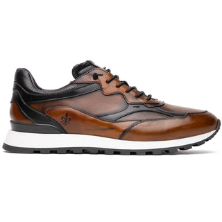 Zelli Italia Bravo Men's Shoes Cognac & Black Burnished Calf-Skin Leather Sneaker (ZEL1063)-AmbrogioShoes
