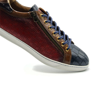 Zelli Italia Brezza Men's Shoes Red Crocodile Embossed Calf-Skin Leather Sneaker (ZEL1064)-AmbrogioShoes