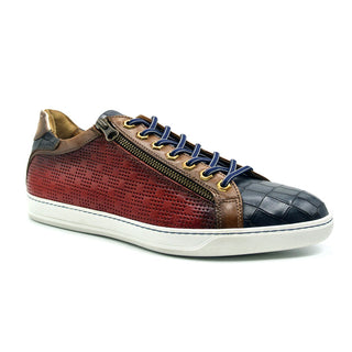 Zelli Italia Brezza Men's Shoes Red Crocodile Embossed Calf-Skin Leather Sneaker (ZEL1064)-AmbrogioShoes