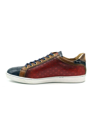 Zelli Italia Brezza Red Crocodile Embossed Calf-Skin Leather Sneaker (ZEL1064)-AmbrogioShoes