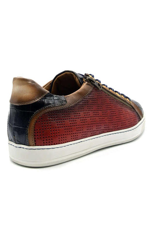 Zelli Italia Brezza Red Crocodile Embossed Calf-Skin Leather Sneaker (ZEL1064)-AmbrogioShoes