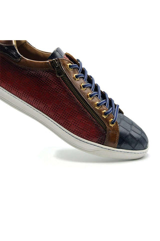 Zelli Italia Brezza Red Crocodile Embossed Calf-Skin Leather Sneaker (ZEL1064)-AmbrogioShoes