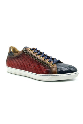 Zelli Italia Brezza Red Crocodile Embossed Calf-Skin Leather Sneaker (ZEL1064)-AmbrogioShoes