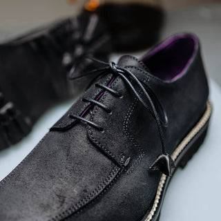 Zelli Italia Campo Men's Shoes Black Wax Finish Goat-Skin Suede Derby (ZEL1041)-AmbrogioShoes