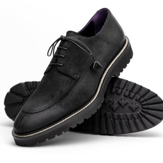 Zelli Italia Campo Men's Shoes Black Wax Finish Goat-Skin Suede Derby (ZEL1041)-AmbrogioShoes