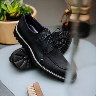 Zelli Italia Campo Men's Shoes Black Wax Finish Goat-Skin Suede Derby (ZEL1041)-AmbrogioShoes