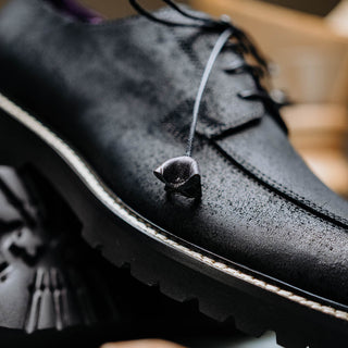 Zelli Italia Campo Men's Shoes Black Wax Finish Goat-Skin Suede Derby (ZEL1041)-AmbrogioShoes