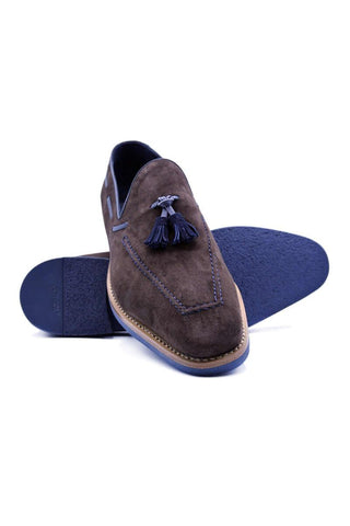 Zelli Italia Carmen Brown Goat-Skin Suede & Crocodile Skin Tassel Loafer (ZEL1029)-AmbrogioShoes