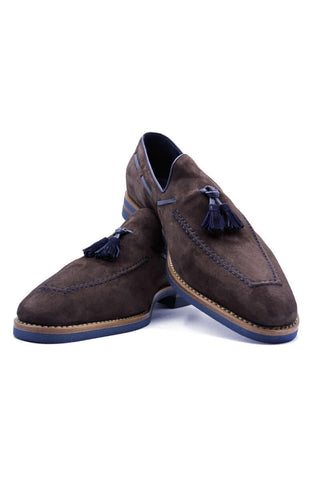 Zelli Italia Carmen Brown Goat-Skin Suede & Crocodile Skin Tassel Loafer (ZEL1029)-AmbrogioShoes