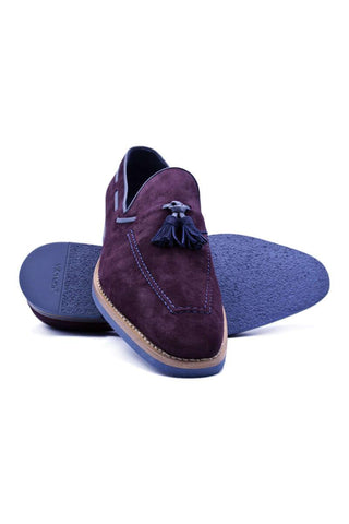 Zelli Italia Crawford Bordeaux Goat-Skin Suede & Crocodile Skin Tassel Loafer (ZEL1028)-AmbrogioShoes