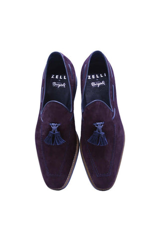 Zelli Italia Crawford Bordeaux Goat-Skin Suede & Crocodile Skin Tassel Loafer (ZEL1028)-AmbrogioShoes