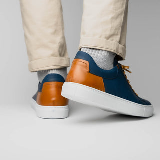 Zelli Italia Diaz Men's Shoes Navy Rubberized Calf-Skin Leather Sneaker (ZEL1062)-AmbrogioShoes