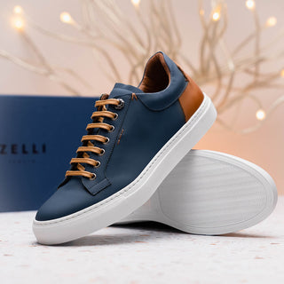 Zelli Italia Diaz Men's Shoes Navy Rubberized Calf-Skin Leather Sneaker (ZEL1062)-AmbrogioShoes