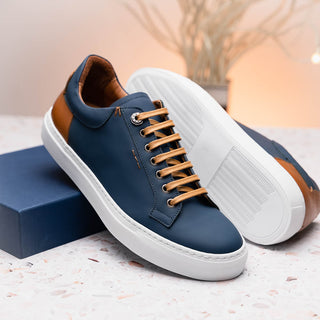 Zelli Italia Diaz Men's Shoes Navy Rubberized Calf-Skin Leather Sneaker (ZEL1062)-AmbrogioShoes