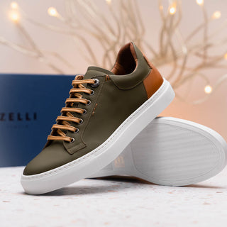 Zelli Italia Diaz Men's Shoes Olive Rubberized Calf-Skin Leather Sneaker (ZEL1062)-AmbrogioShoes