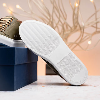 Zelli Italia Diaz Men's Shoes Olive Rubberized Calf-Skin Leather Sneaker (ZEL1062)-AmbrogioShoes