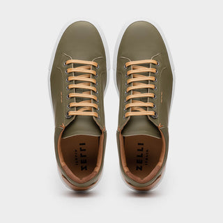 Zelli Italia Diaz Men's Shoes Olive Rubberized Calf-Skin Leather Sneaker (ZEL1062)-AmbrogioShoes